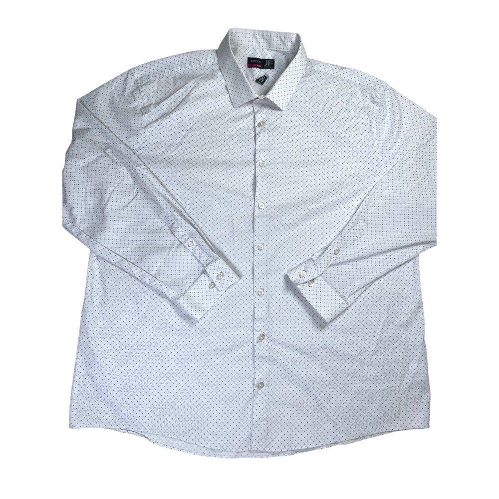 J.Ferrar Dress Shirt Men 2XL White Geometric Cotton Stretch Slim Fit Long Sleeve